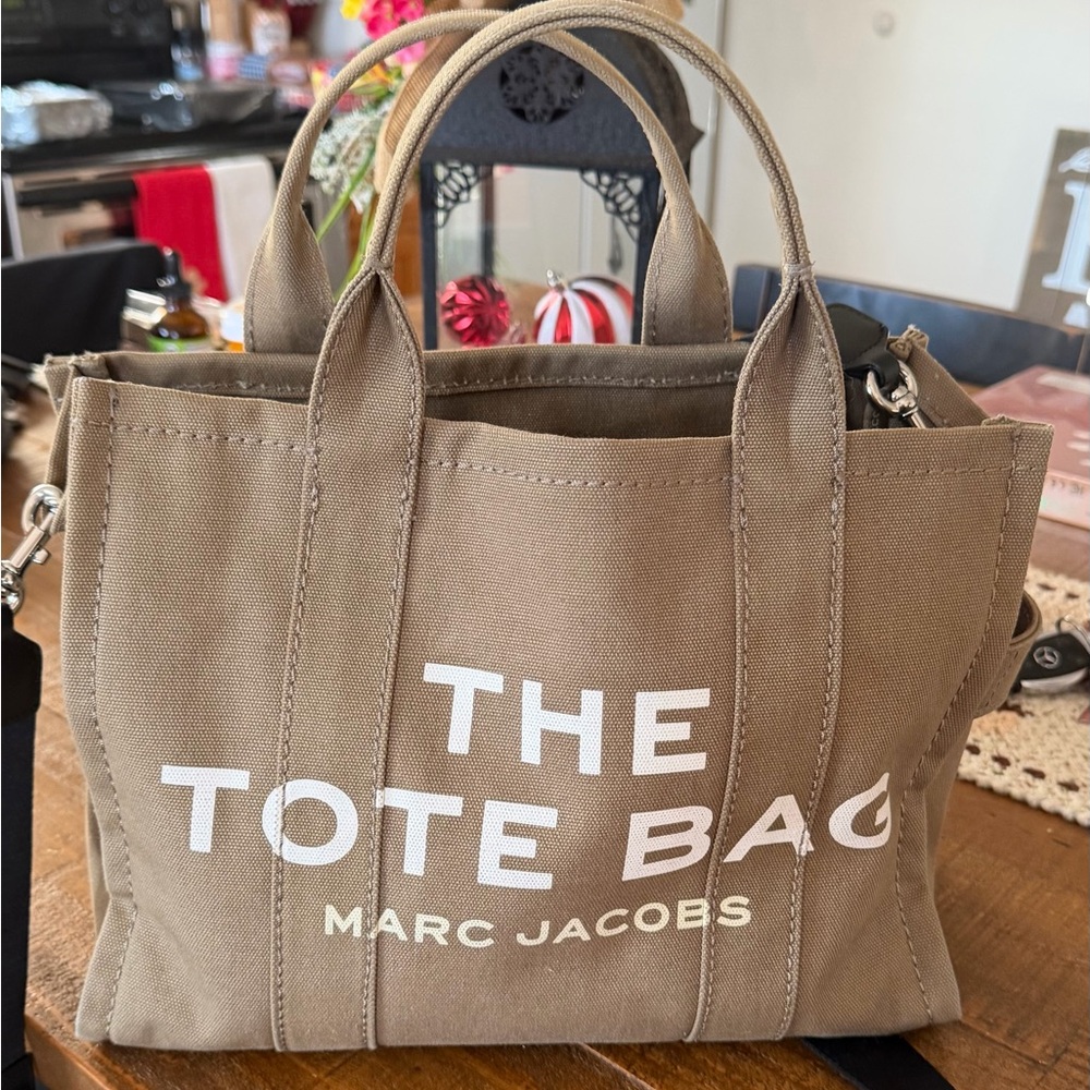 Marc Jacobs Brown Canvas Tote with White Lettering